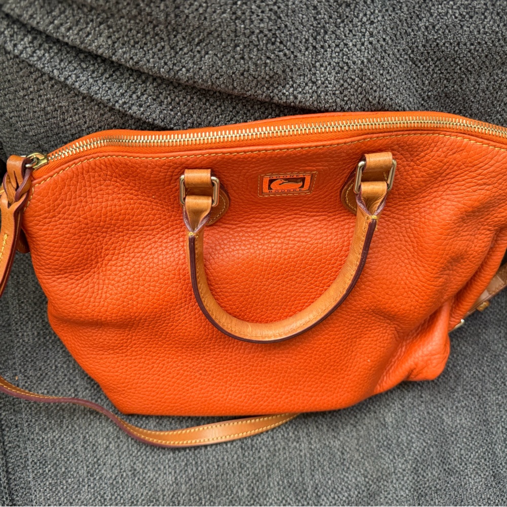 Dooney & Bourke Orange Pebbled Leather Crossbody Satchel with Tan Trim - Picture 7 of 8